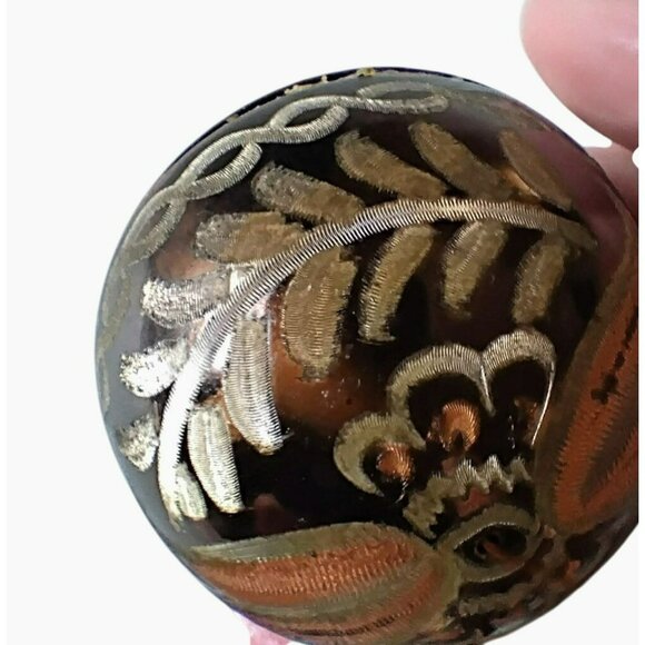 Vintage Hand Engraved Metallic Christmas Ornament With Leaf Design Gold Bronze - Picture 3 of 15